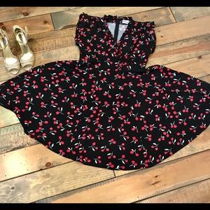 Unique Vintage Black Red Cherry Dress XL